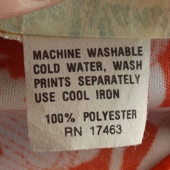 FIRE ISLANDER Vintage Blouse, M, Red-Orange/White, Sketched Floral, Long slvs - Picture 13 of 13